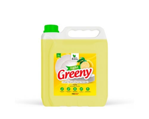 Средство для мытья посуды "Greeny" Light "Лимон" 3 л (ПЭНД) Clean&Green CG8438