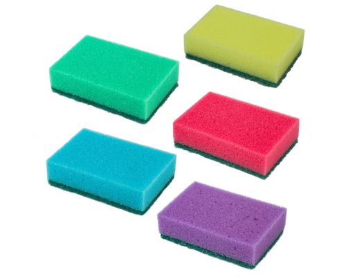 Губки для посуды 9,5х6,5х2,7 см, КОМПЛЕКТ 10 штук, поролон/абразив, MIX COLOUR, BOOMHOUSE, 702743
