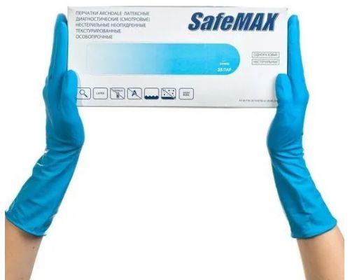 Перчатки латексные Safe MAX, сверхпрочные, размер XL, голубые, 401XL