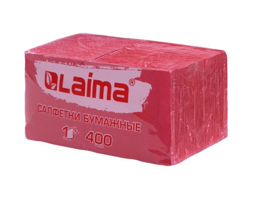 Салфетки бумажные 400 шт., 24х24 см, "Big Pack", красные, 100% целлюлоза, LAIMA, 114727