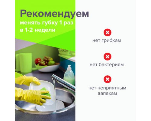 Губки бытовые, 20х95х65 мм, КОМПЛЕКТ 2 шт., ЦЕЛЛЮЛОЗНЫЕ (губчатые) с АБРАЗИВОМ, LAIMA, К1106, 605487