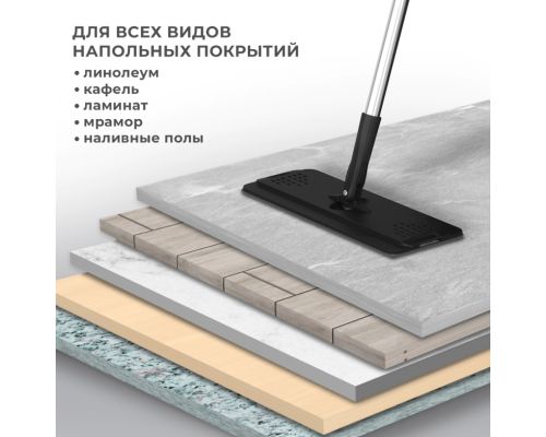 Швабра с отжимом и ведром 10л/7л двухкамерное, 2 насадки микрофибра, карманы с 2-х сторон, рукоятка 134-154см черный AltaMop L, LAIMA,609151