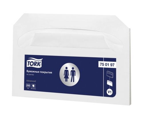 Покрытия на унитаз Tellus/TORK (Система V1), 1/2 сложения, КОМПЛЕКТ 250 шт., 37х41 см, Advanced, белые, 750197